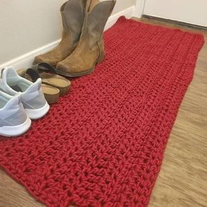 Red Wool Crochet Entryway Mudroom Rug